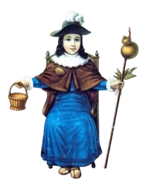 Estampa del Santo Niño de Atocha con su canasta y su bastón de peregrino